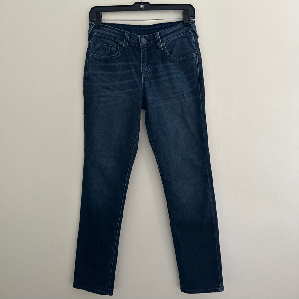 True Religion boys Jeans Size 14 Geno Slim Fit Dark Wash Denim Stretch (28X29)